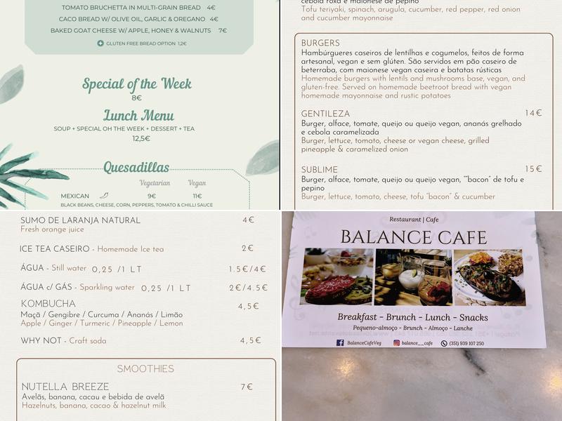 Balance Cafe Menu