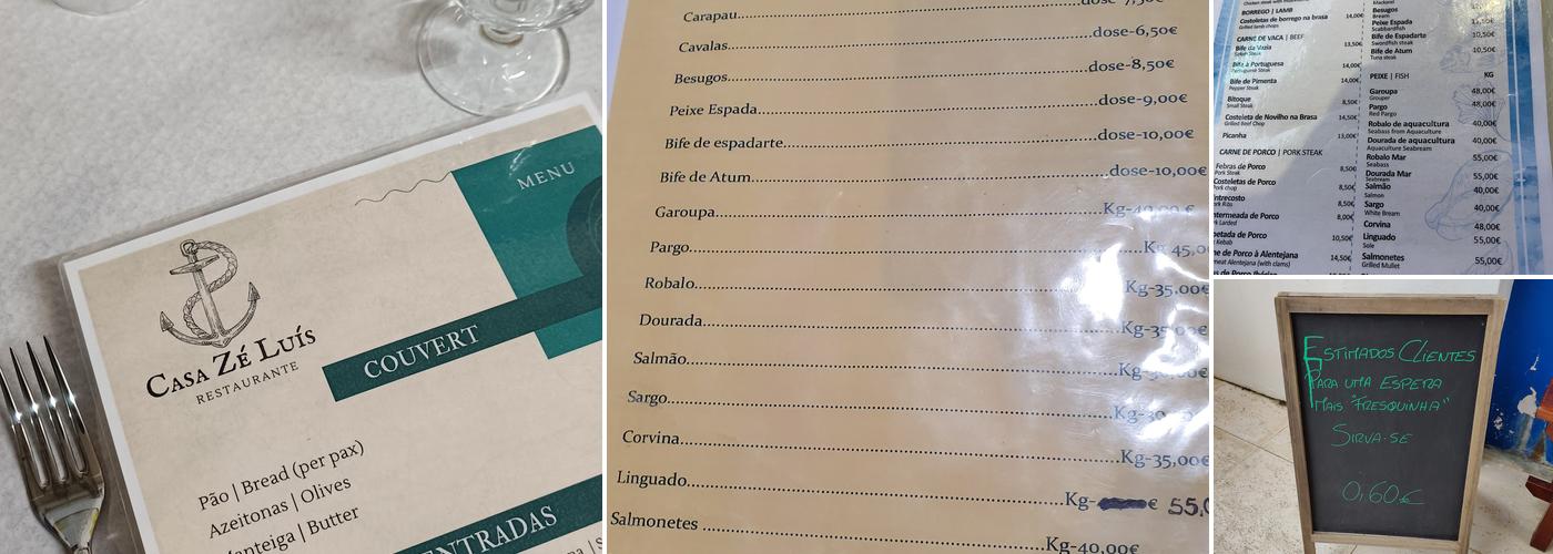 Casa Zé Luís Menu