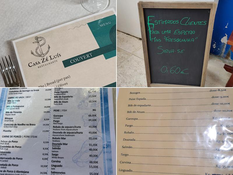 Casa Zé Luís Menu