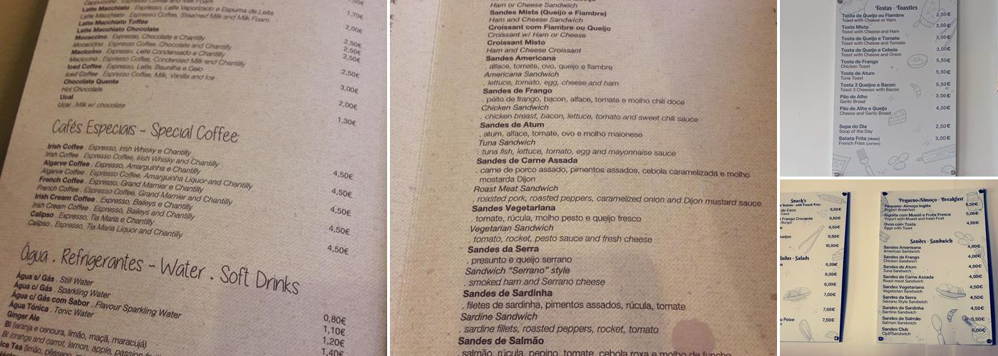 Confeitaria d'Alvor Menu