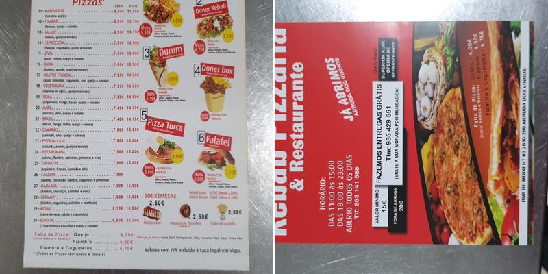 Doner Kebab Pizzaria Menu