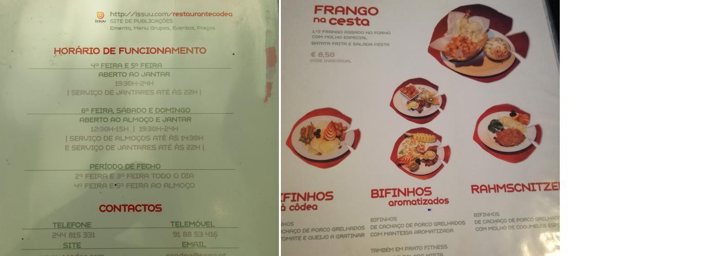 O Côdea (Restaurante O Côdea, Lda.) Menu