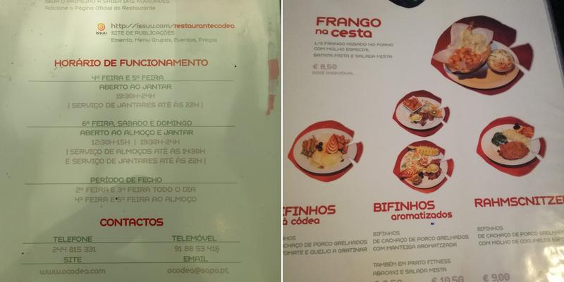 O Côdea (Restaurante O Côdea, Lda.) Menu