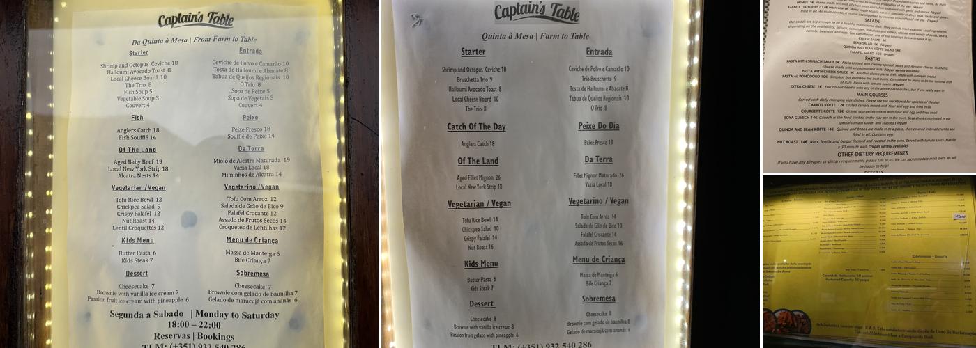Captain's Table Menu