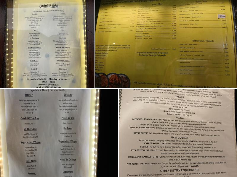 Captain's Table Menu
