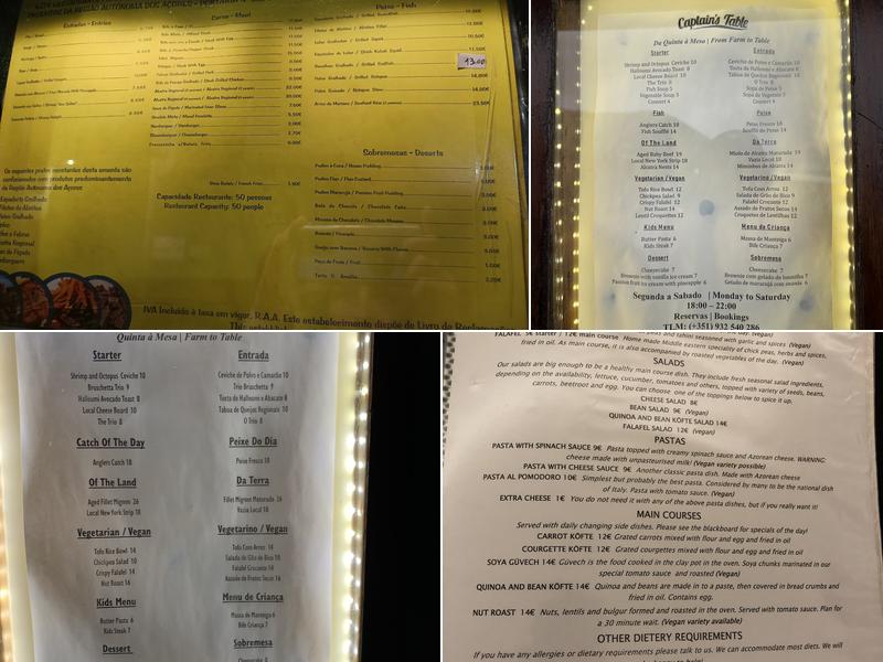Captain's Table Menu