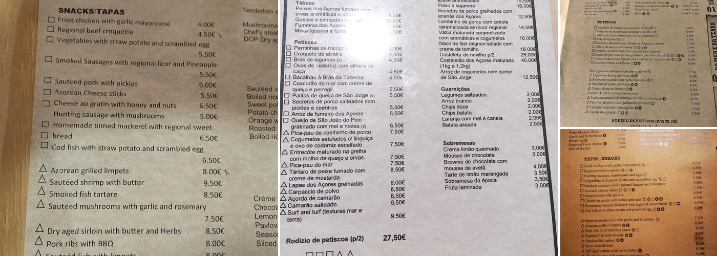 Taberna do Teatro Menu