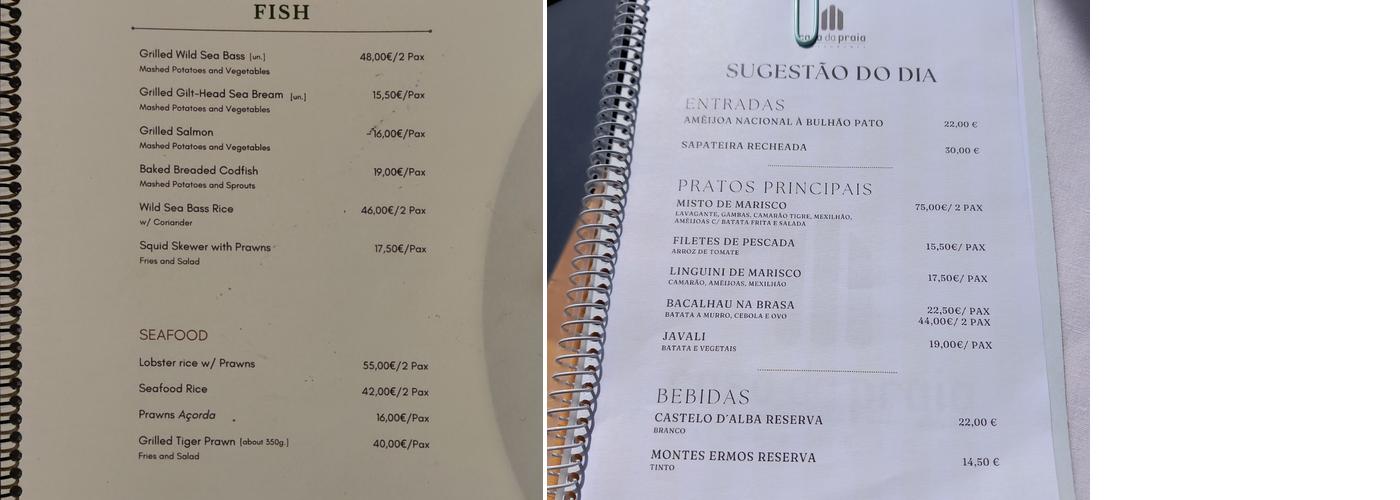 Restaurante Casa da Praia Menu