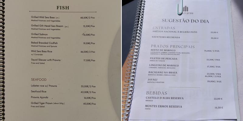 Restaurante Casa da Praia Menu