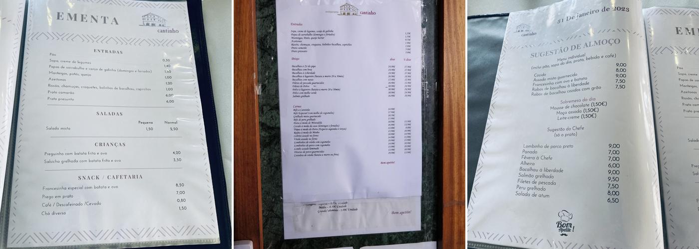 Cantinho de Argoncilhe Menu