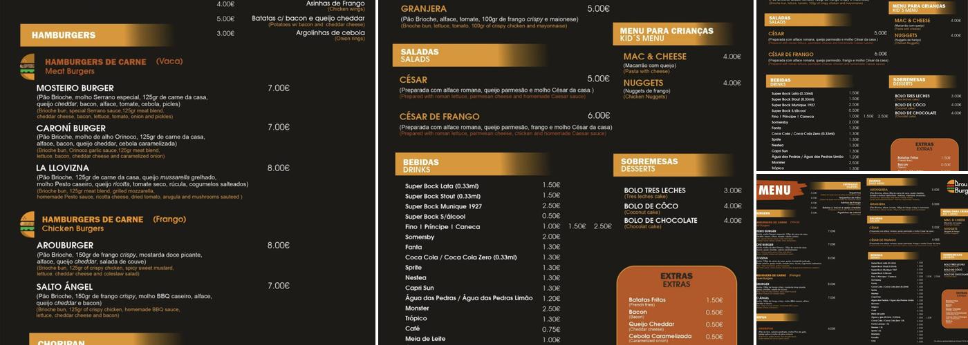 ArouBurger Hamburgueria Menu