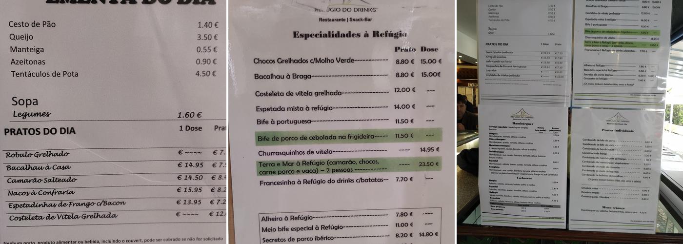 Refúgio do Drinks Menu