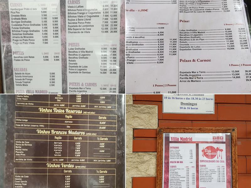Vila Madrid Menu