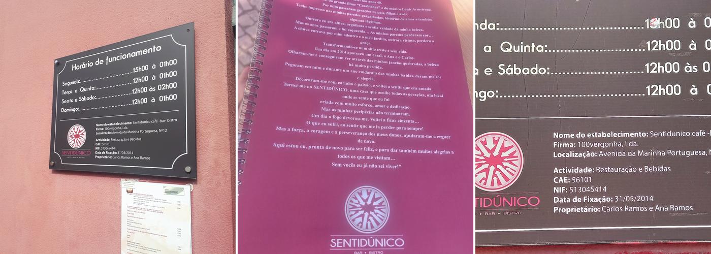 Sentidunico Bar Bistro Menu