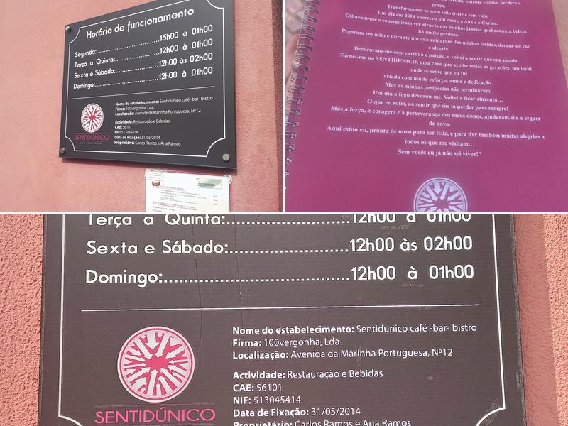 Sentidunico Bar Bistro Menu