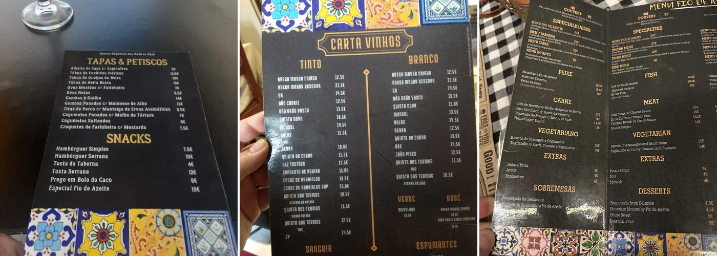 Taberna Fio de Azeite Menu