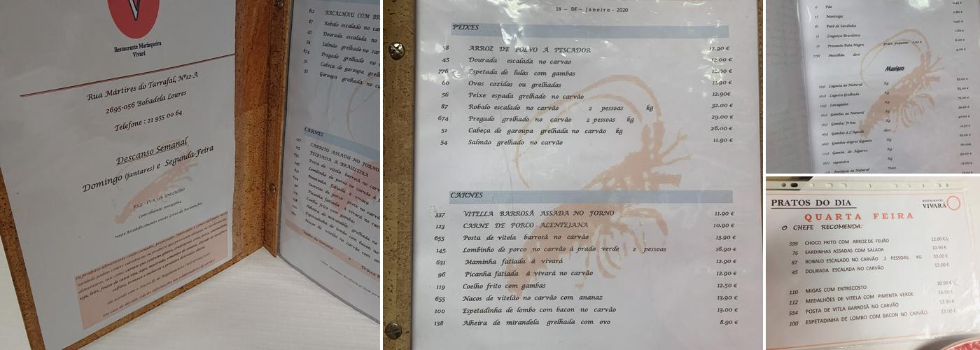 Vivará Menu