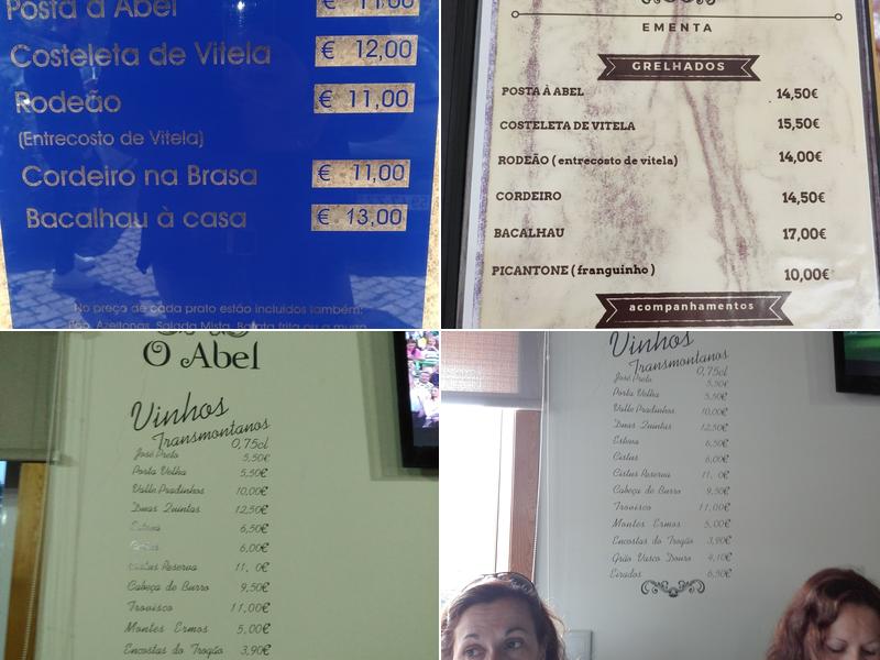 O Abel, Restaurante e Hotel Menu