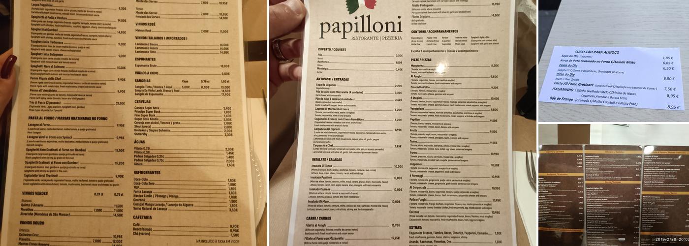 Ristorante Pizzeria Papilloni Menu