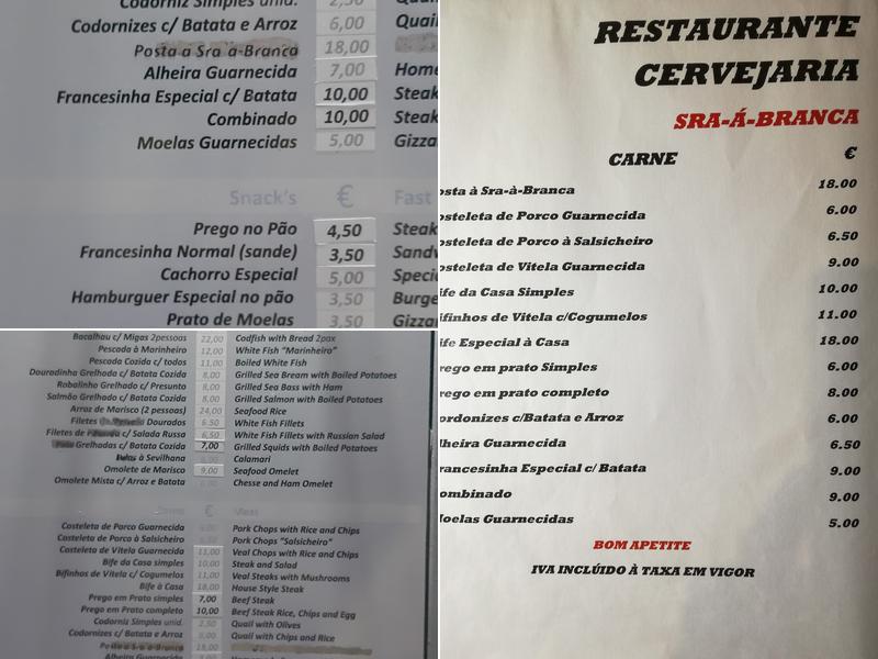 Senhora-a-Branca Menu
