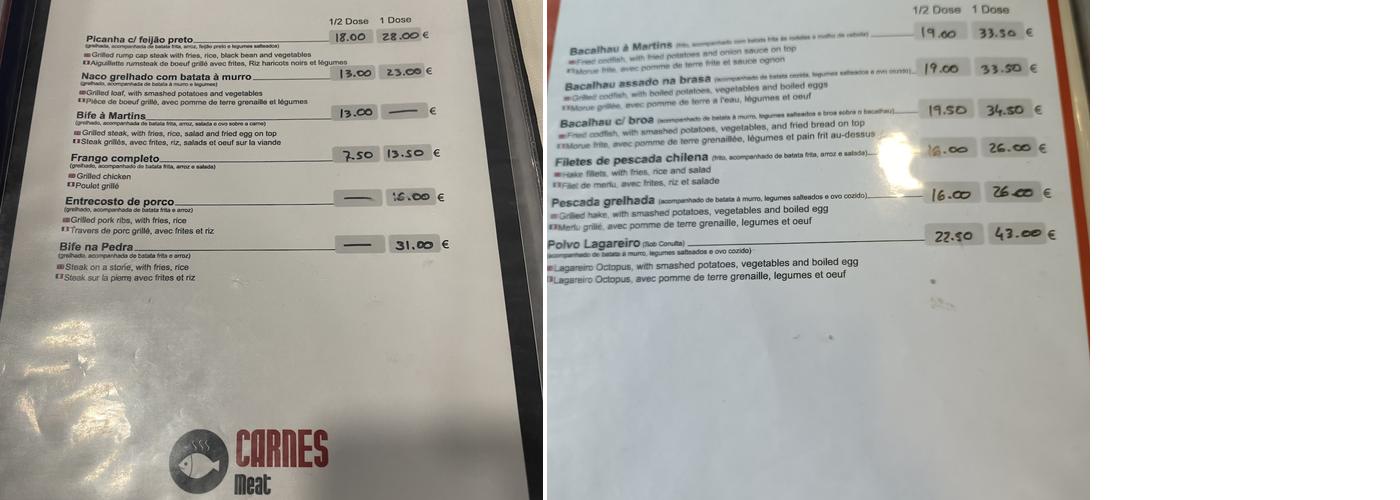 Churrasqueira Martins Menu