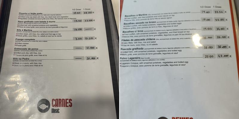 Churrasqueira Martins Menu