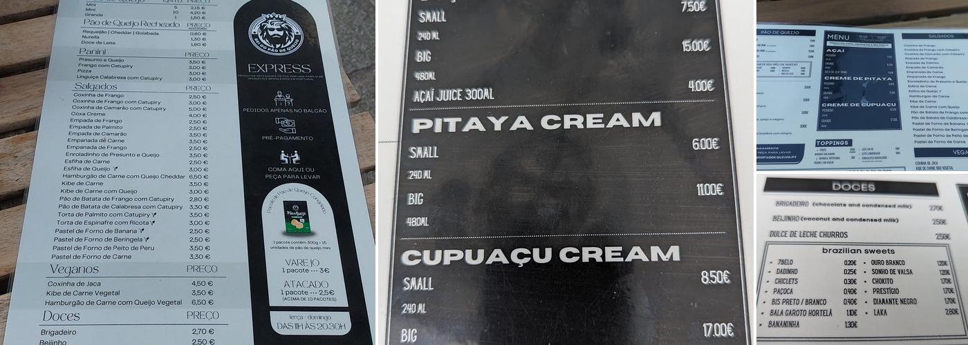 O Rei do Pão de Queijo Menu