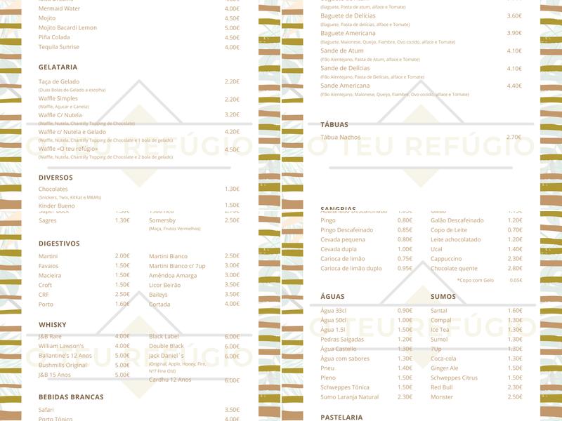 O teu Refúgio Café & Bar - Esplanada Menu