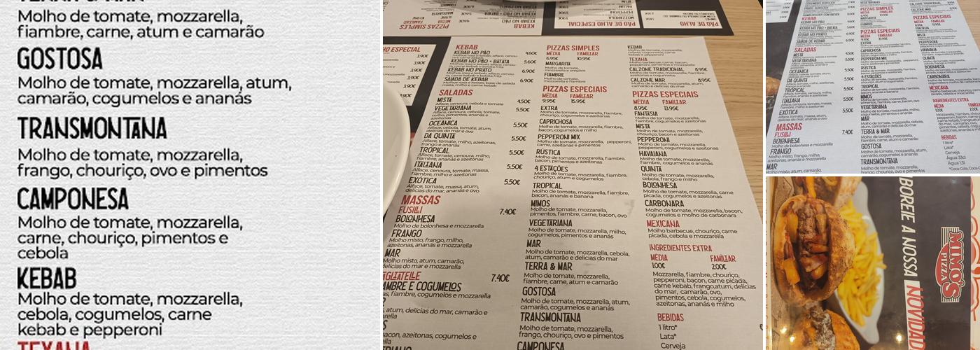 Mimos Pizza Menu