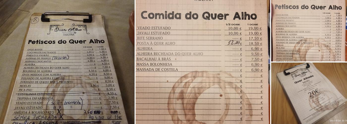 Taberna Quer Alho Menu