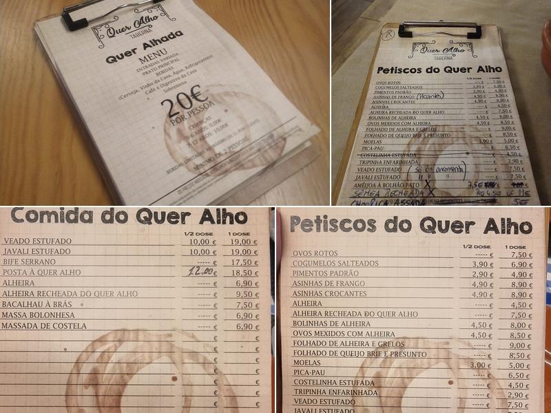 Taberna Quer Alho Menu
