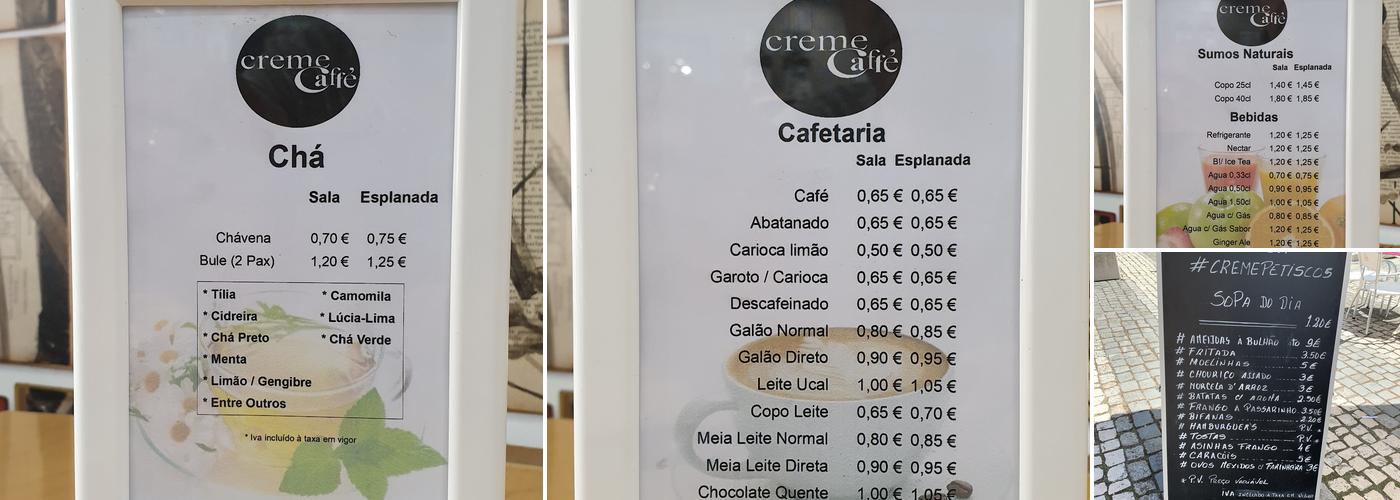 Café Creme Menu