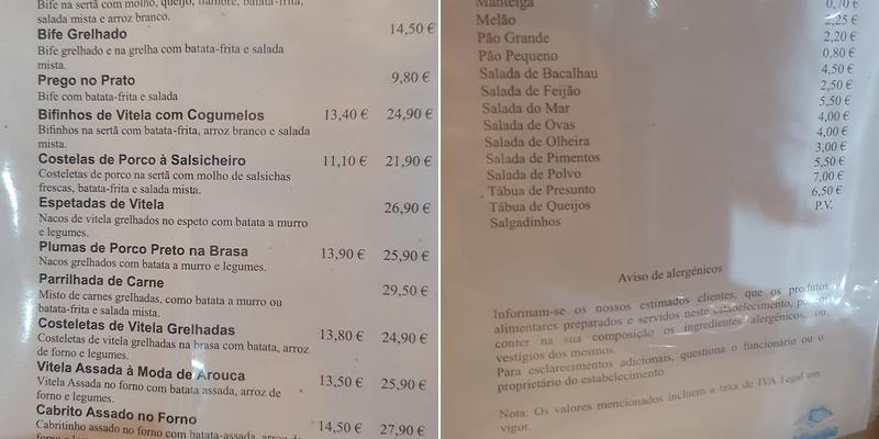 Restaurante A Roda da Lage Menu