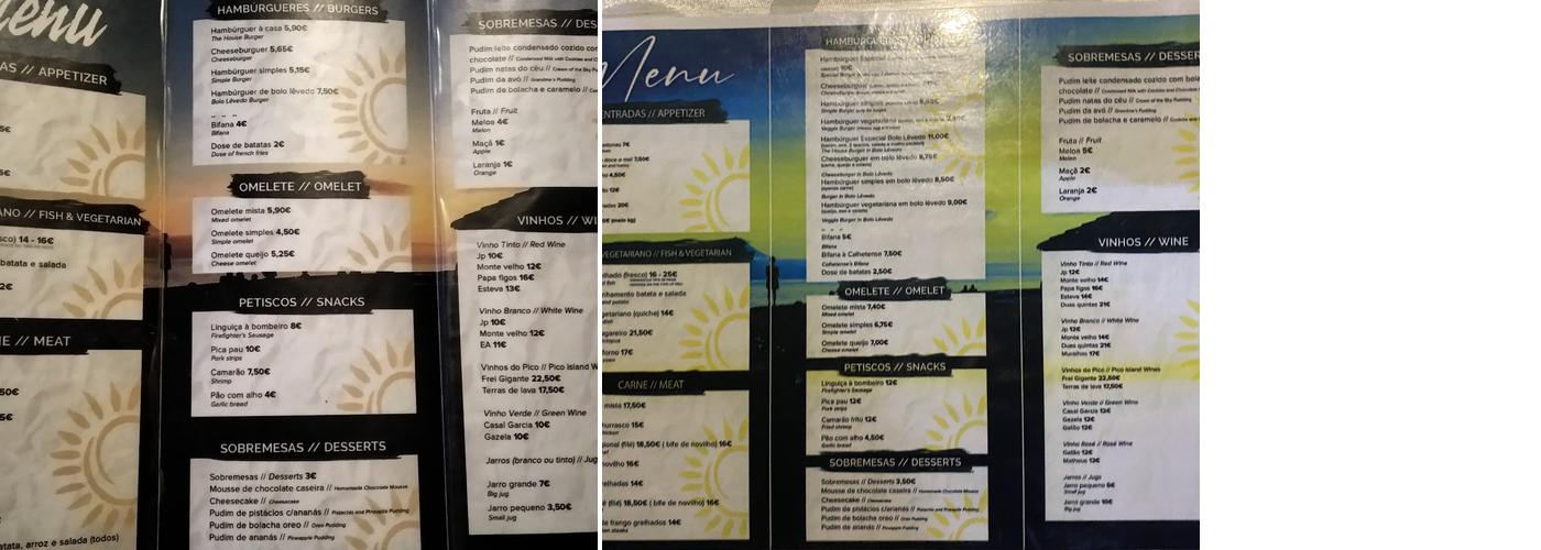 Café Calhetense / Calhetense Beach Bar Menu