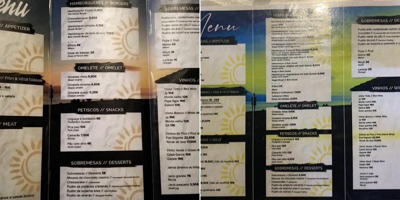 Café Calhetense / Calhetense Beach Bar Menu