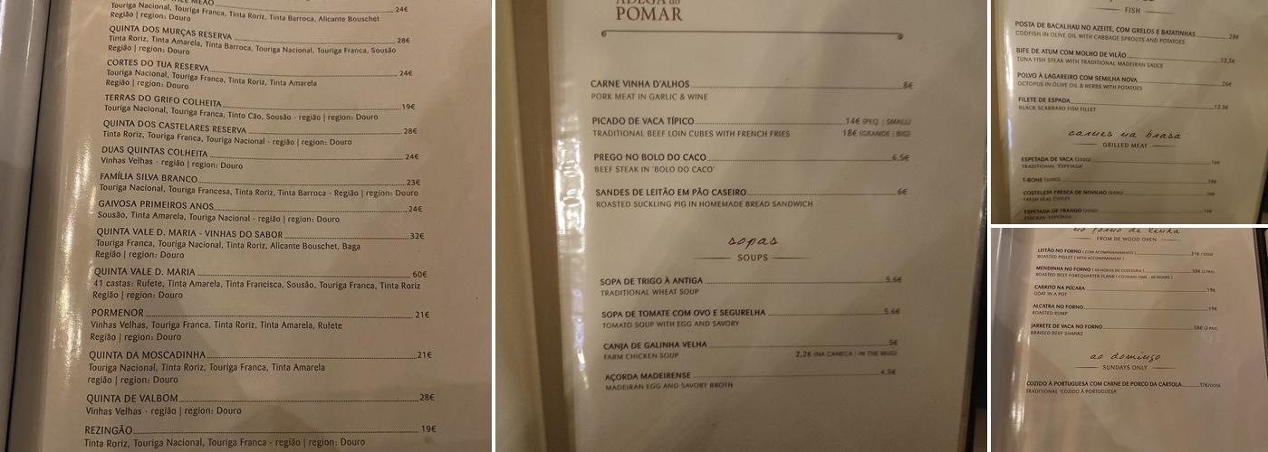 Adega do Pomar Menu