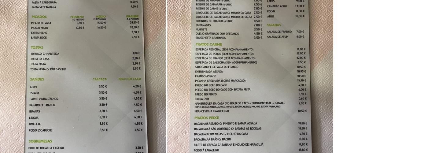 Sabores a varanda Menu