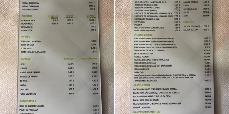 Sabores a varanda Menu