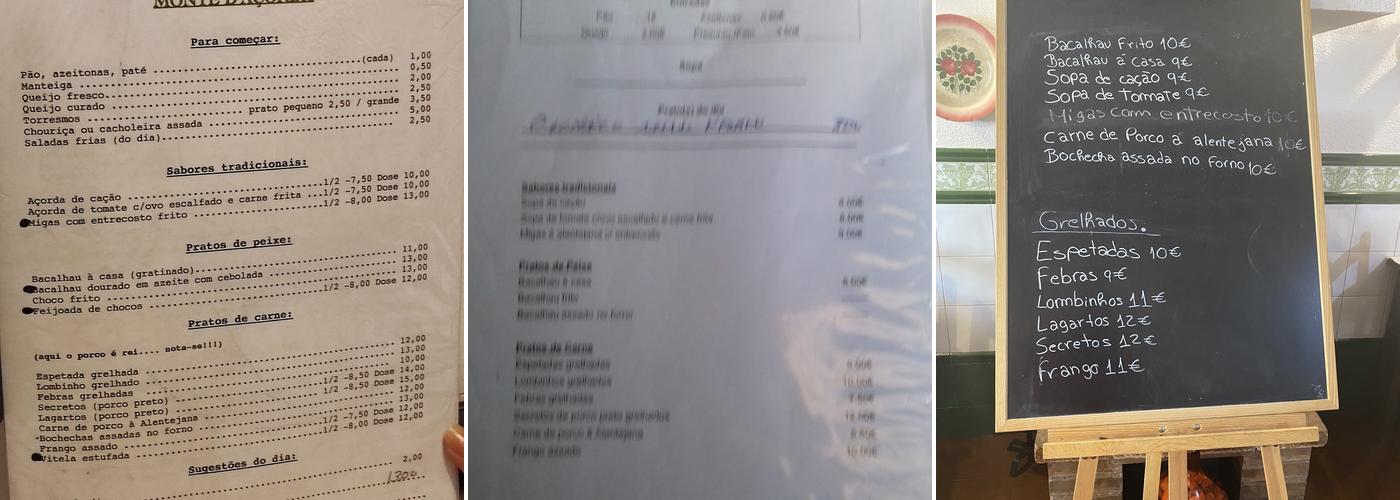 Monte d'Açorda Menu