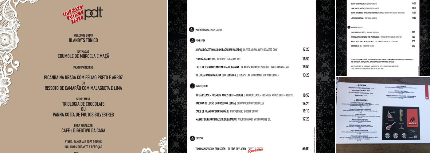 PDT- Please Don't Tell Menu