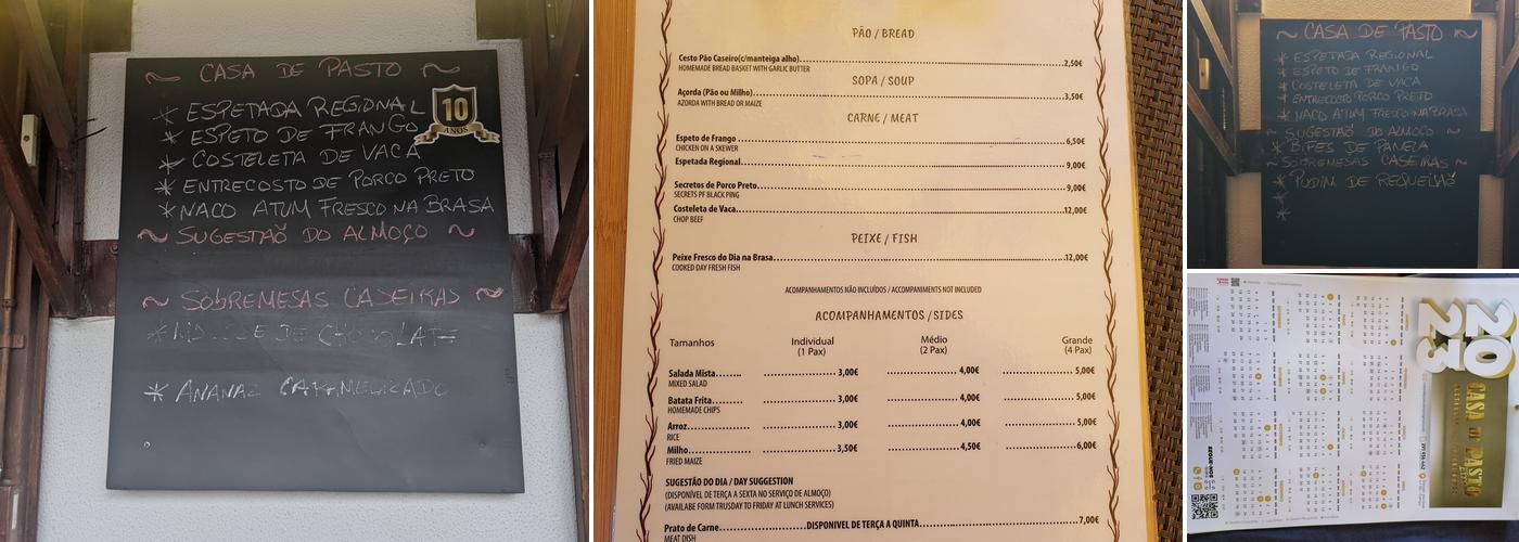 Casa de Pasto das Eiras Menu