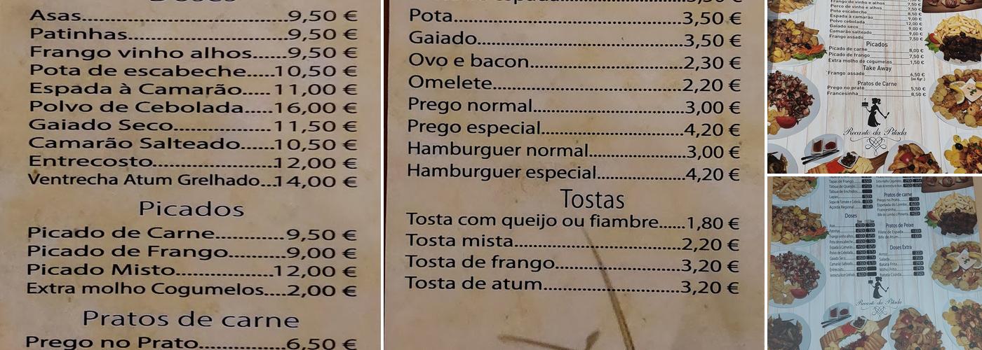 Recanto da Pitada Menu