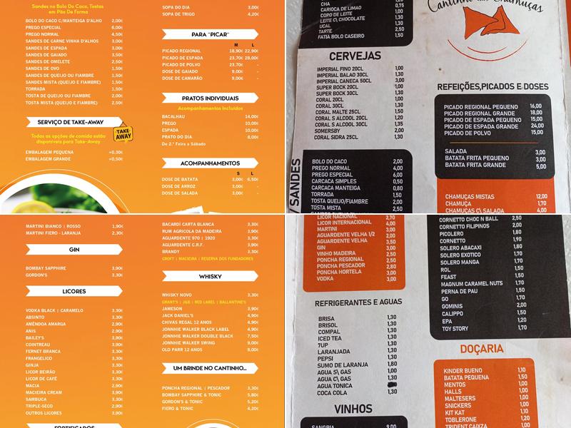 Cantinho das Chamuças Menu
