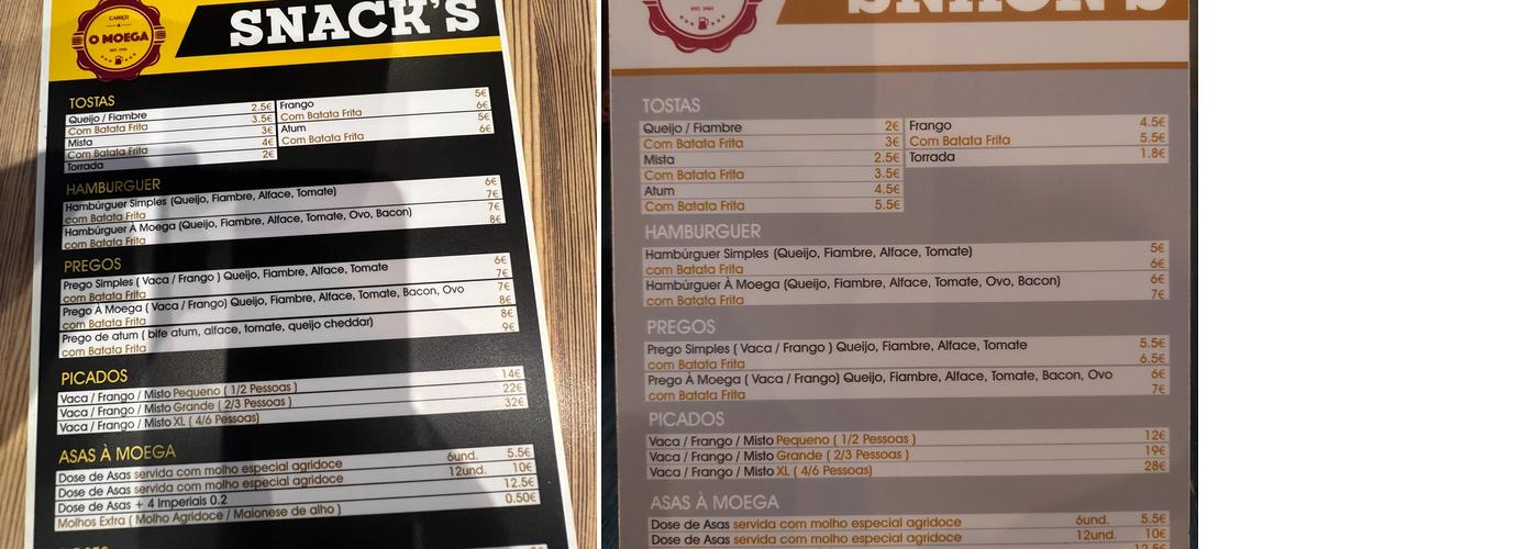 Bar O Moega Menu