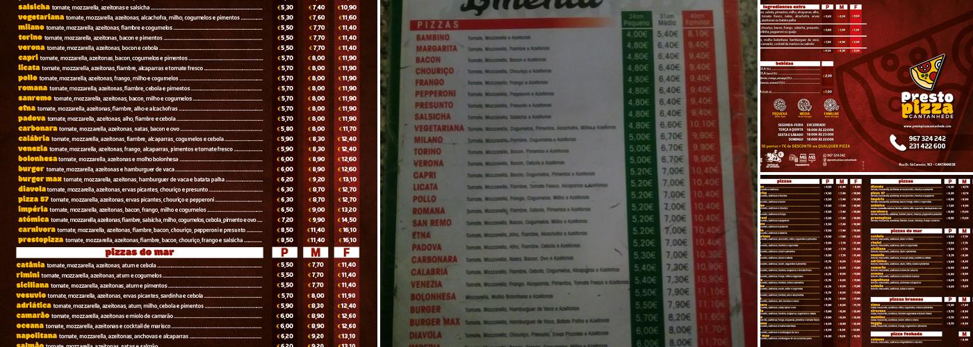 PrestoPizza Cantanhede Menu