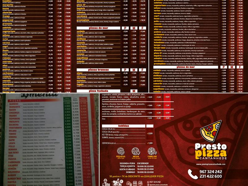 PrestoPizza Cantanhede Menu