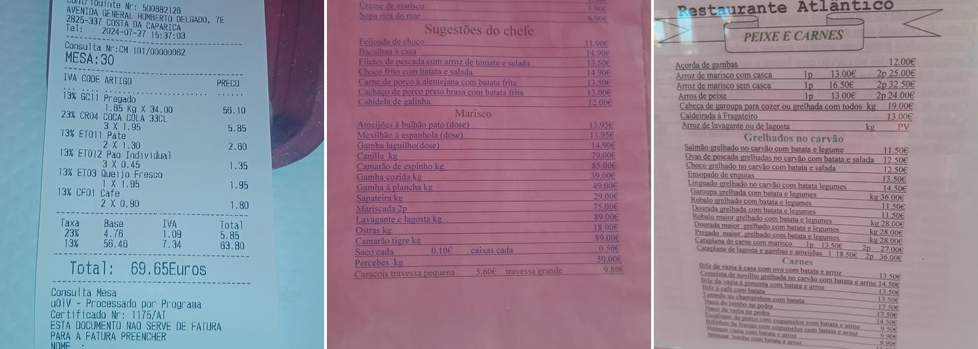 Marisqueira Atlântico Menu