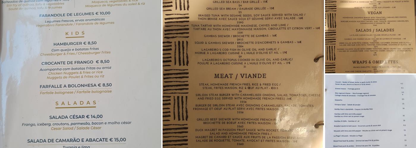 La Plage Menu