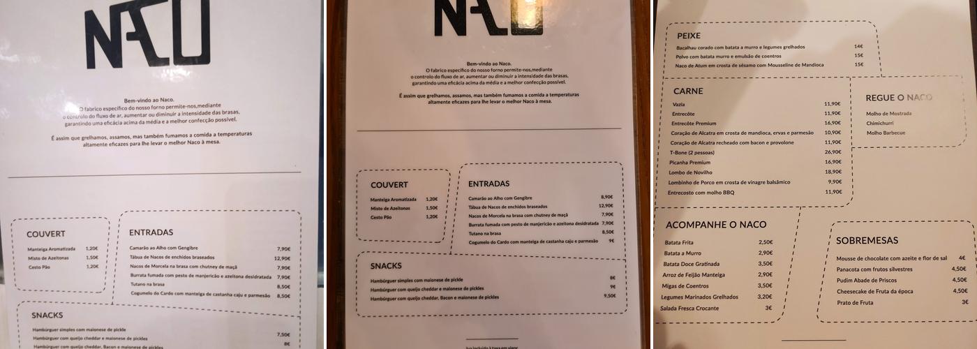 Naco Churrascaria Moderna Menu