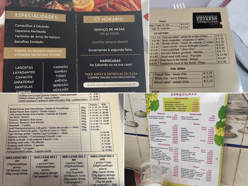 Eduardo das Conquilhas Menu